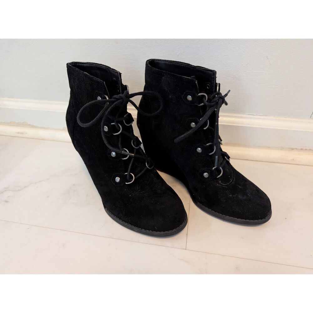 Madden Girl Black Lace Up Wedge Ankle Bootie - Size 9.5